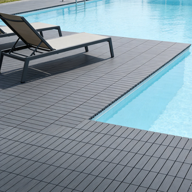 30.5cm L x 30.5cm W Plastic Interlocking Deck Deck Tile Kit, Grey