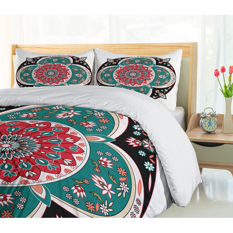 Twin Dark Coral Turquoise Tribal Duvet Cover Set