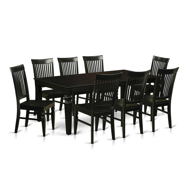 9 Piece Dining Room Furniture Set Includes a Rectangle Kitchen Table with Butterfly Leaf and 8 Dining Chairs, Black, Black