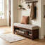 Banc d'entrée en bois massif, banc à chaussures en bois d'hévéa massif avec coussin rembourré et étagère à chaussures inférieure, banc de rangement capitonné pour hall d'entrée, couloir ou salon-700513652