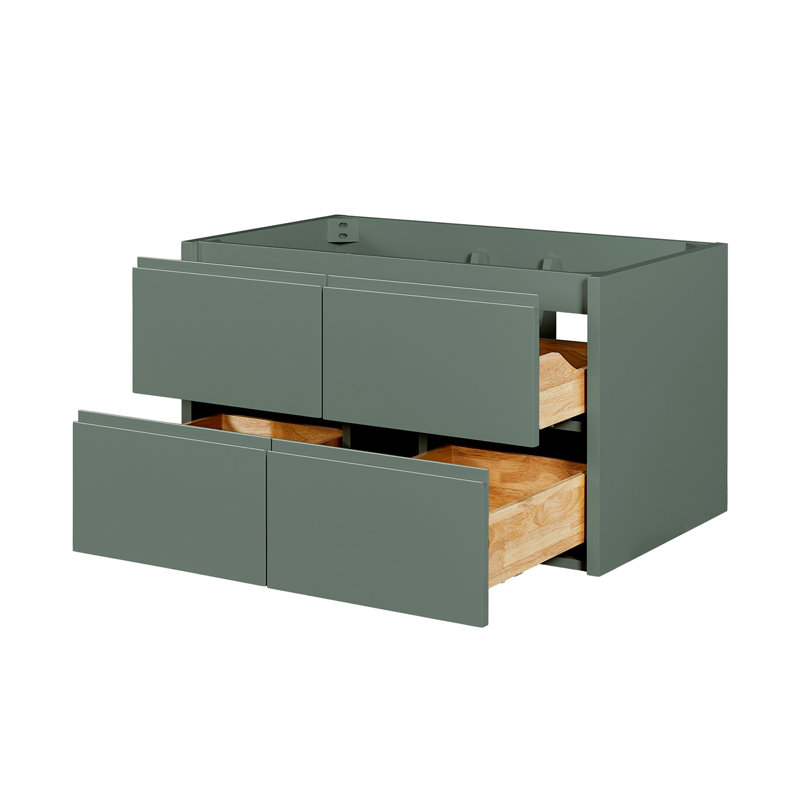   Ensemble de meuble-lavabo mural rectangulaire simple 36 pouces avec comptoir à quartz blanc Carrara de Enscho, Vert rétro