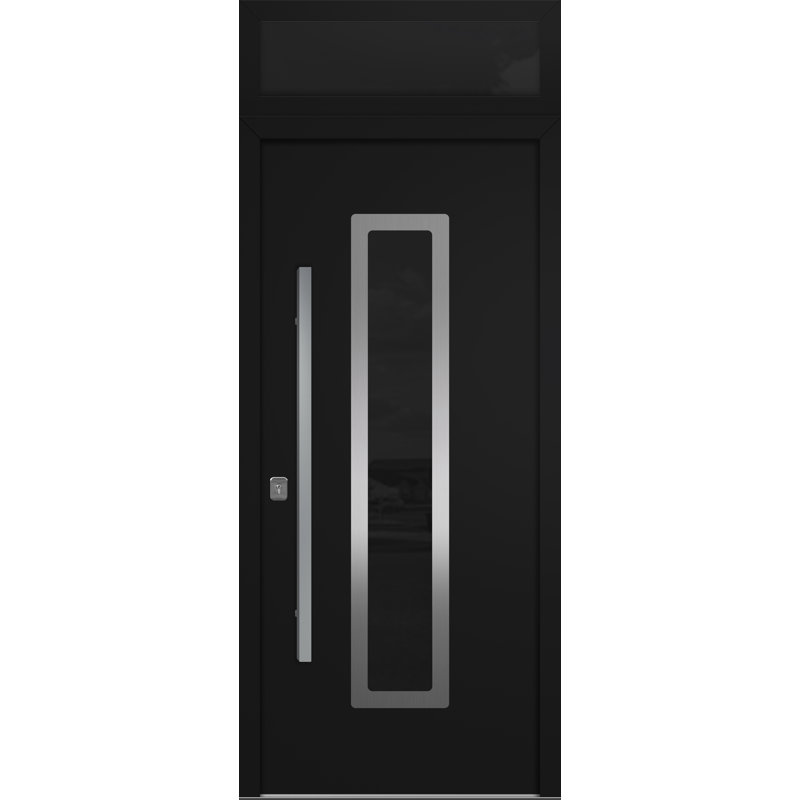 Porte d'entrée moderne en acier 36 po x 80 po Inox, Noir, S'ouvre à droite vers l'intérieur