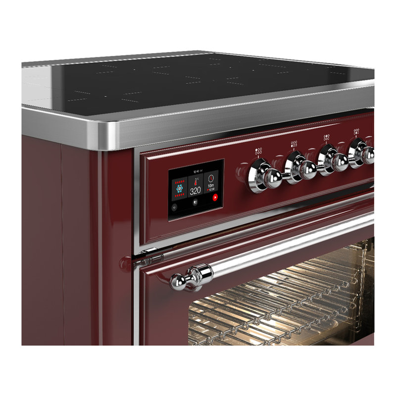 Majestic III Series 36 Inch Induction Range with 6 Induction Elements in Burgundy (Chrome Trim), Chrome, Burgundy