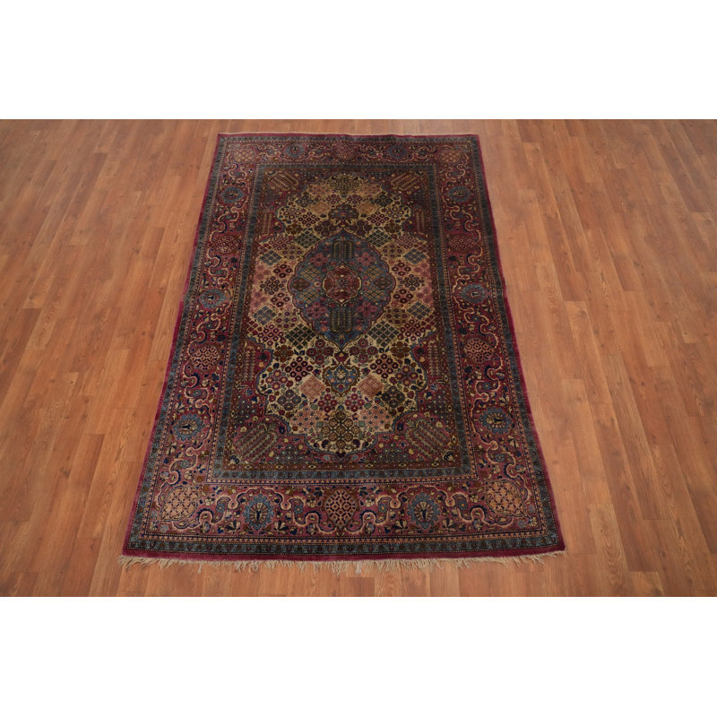 Tapis antique en soie teinture végétale pré-1900 4 x 7
