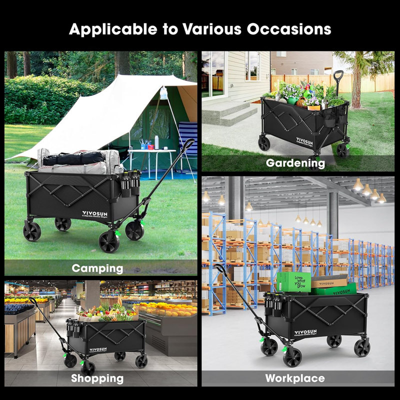Outdoor Collapsible Folding Wagon, Noir