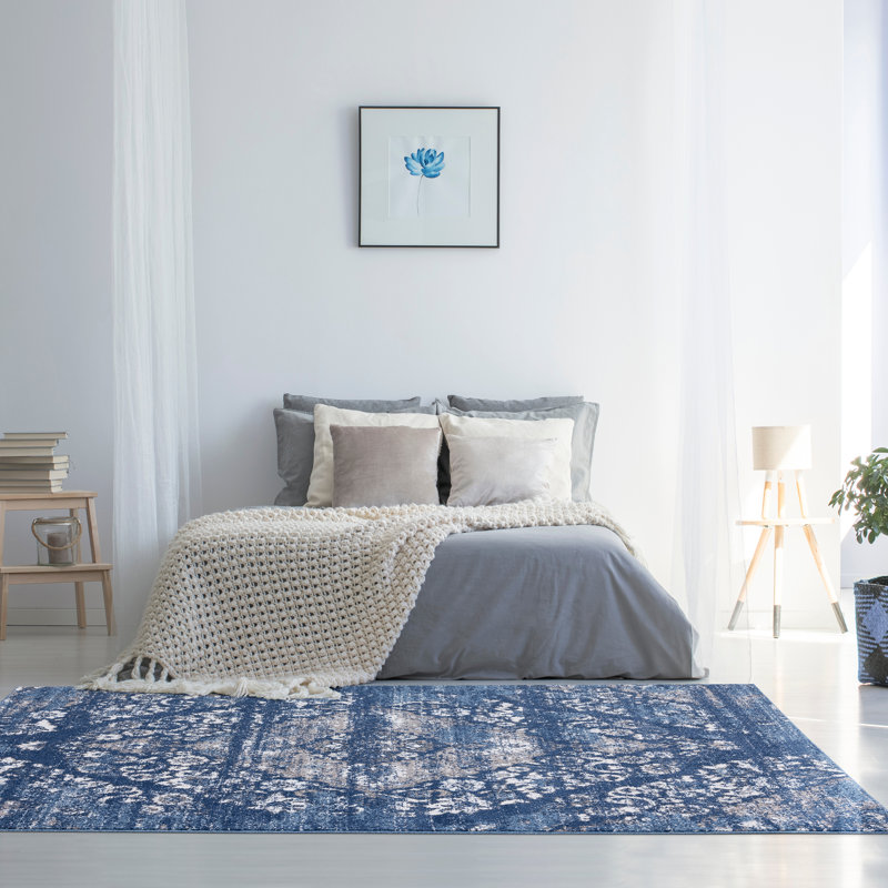 Tapis oriental bleu foncé Villines, Rectangle 8 pi x 10 pi