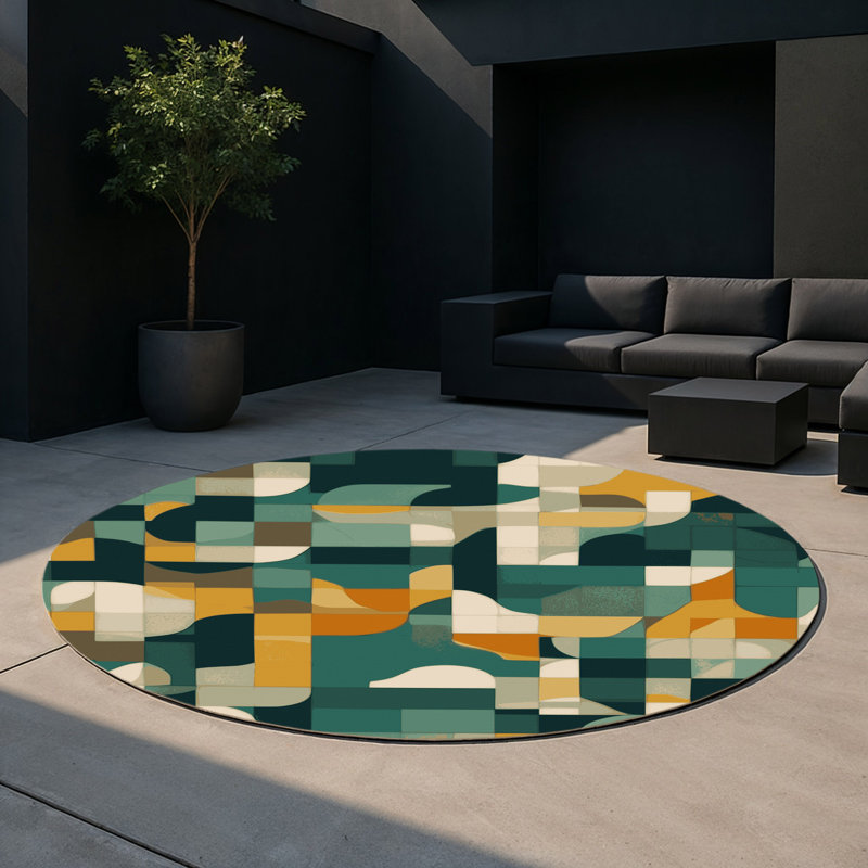 Schematic Lands Indoor And Outdoor Area Rug, Round 5'