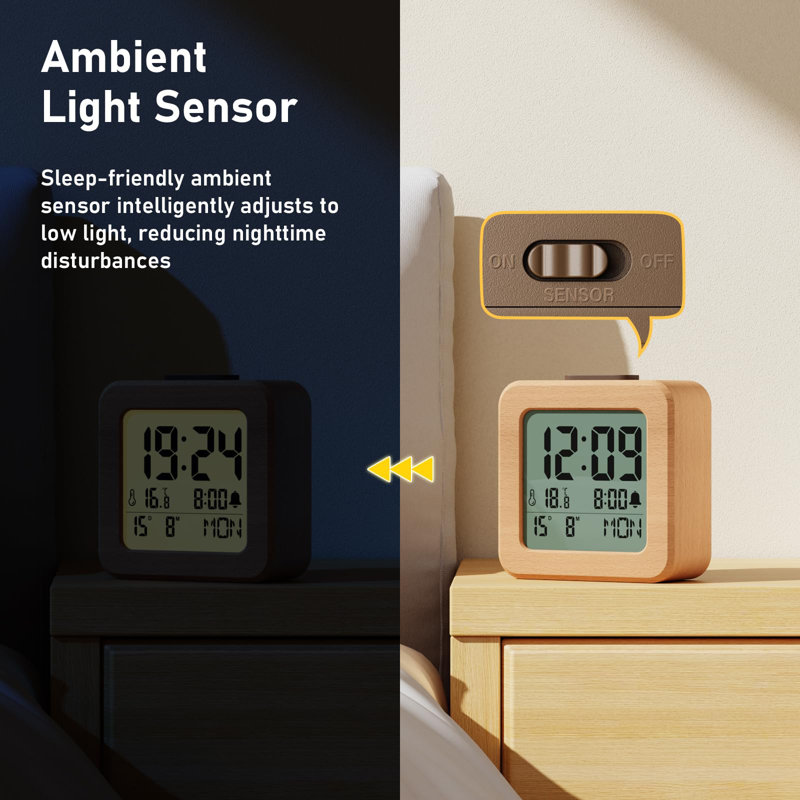 Digital Wood Electric Alarm Tabletop Clock Natural Wood