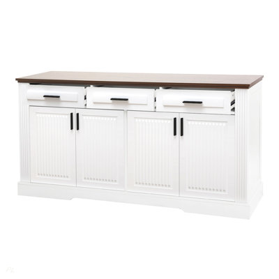 63" Fluted Sideboard Buffet Cabinet with Storage, Modern Coffee Bar Station with 4 Doors and 3 Drawers, Kitchen Storage Console Table for Living Room Dining Room Entryway, White