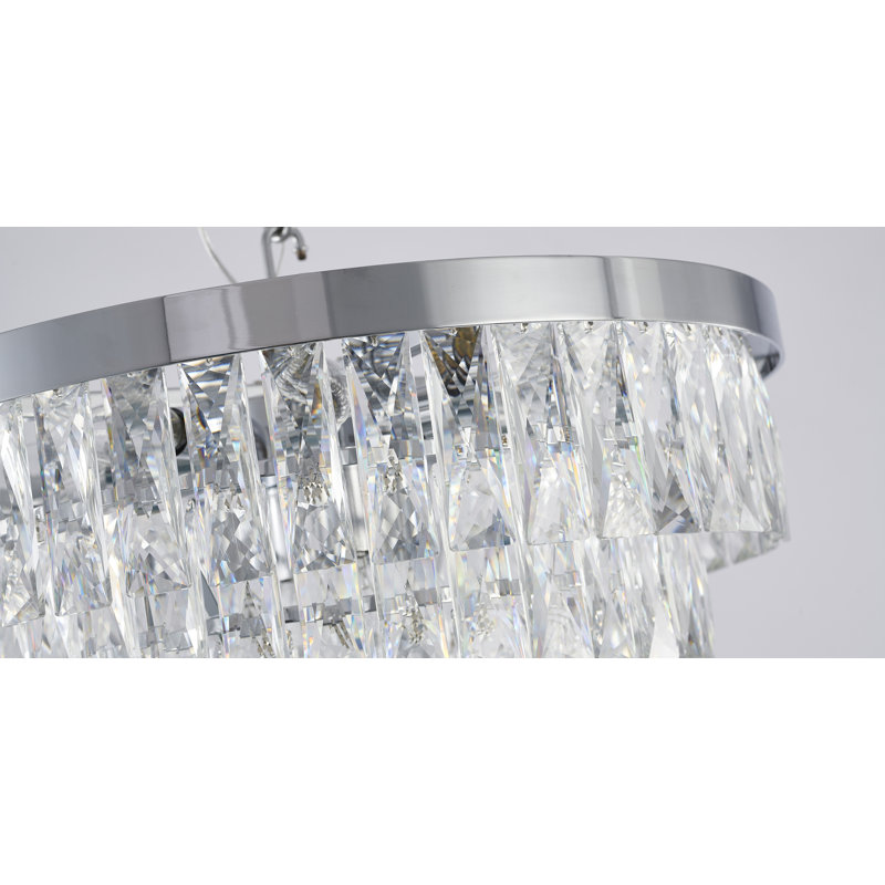 Lustre en métal chromé 12 lumières avec cristaux transparents