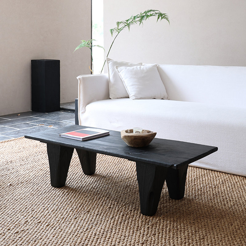 Table basse en bois massif carbonisé Wabi-sabi, 13.38" H x 55.11" L x 18.89" W