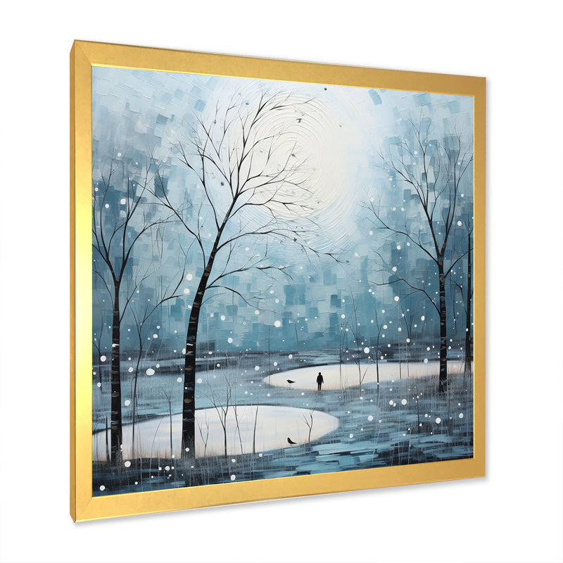 Bleu et blanc - pointillisme hivernal scandinave moderne VI - impression, H 16 po x l 16 po x P 1 po