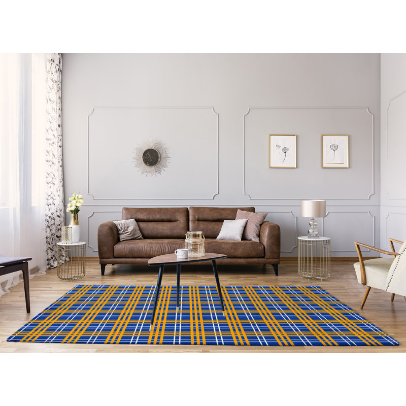 Tapis à carreaux bleu, Rectangle 8 pi x 10 pi