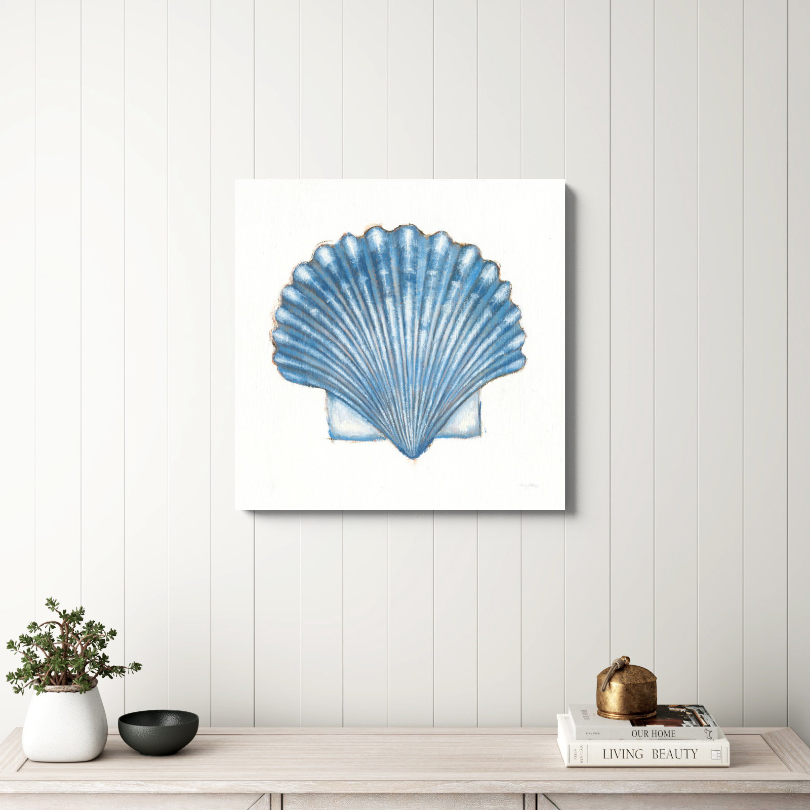 Sand & Stable™ Navy Scallop Shell by Emily Adams - Wrapped Canvas ...
