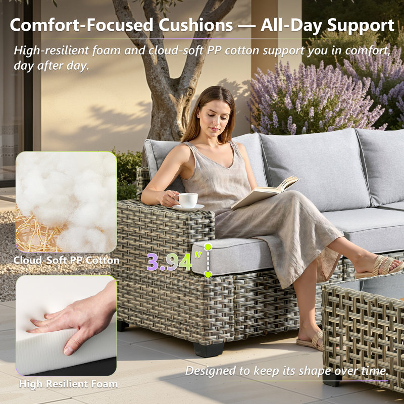 7 Piece Sofa Seating Group With Cushions, Light Gray