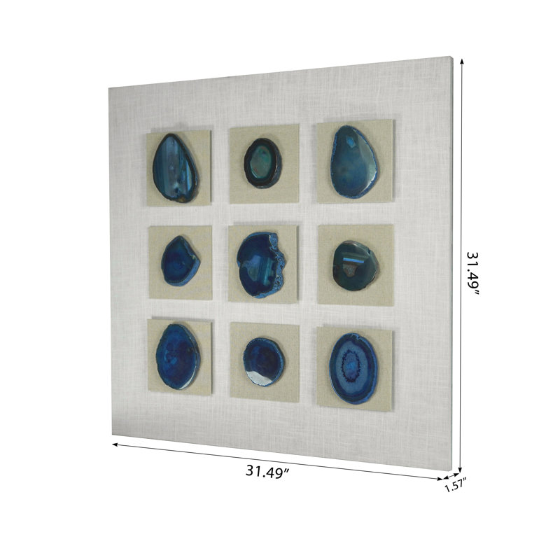Handmade 9-Piece Blue Agate Stone Wall Decor on Linen