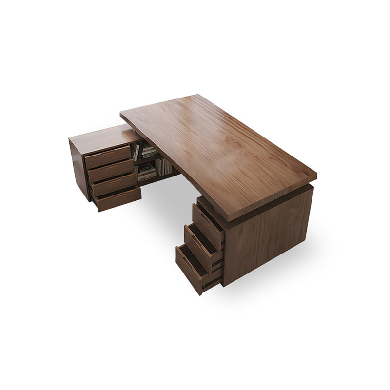 Bureau en bois massif en forme de L brun noyer avec 7 tiroirs, H 29,53 po x l 70,71 po x P 31,5 po, Retour à gauche