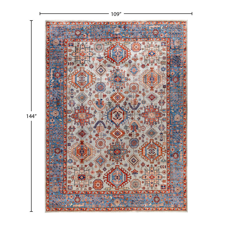 Tapis noué à la main de conception unique Raffin - gris, 9 pi 1 po x 12 pi 0 po