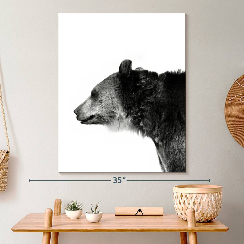Tête d'ours monochrome, H 30 po x l 24 po x P 1,25 po