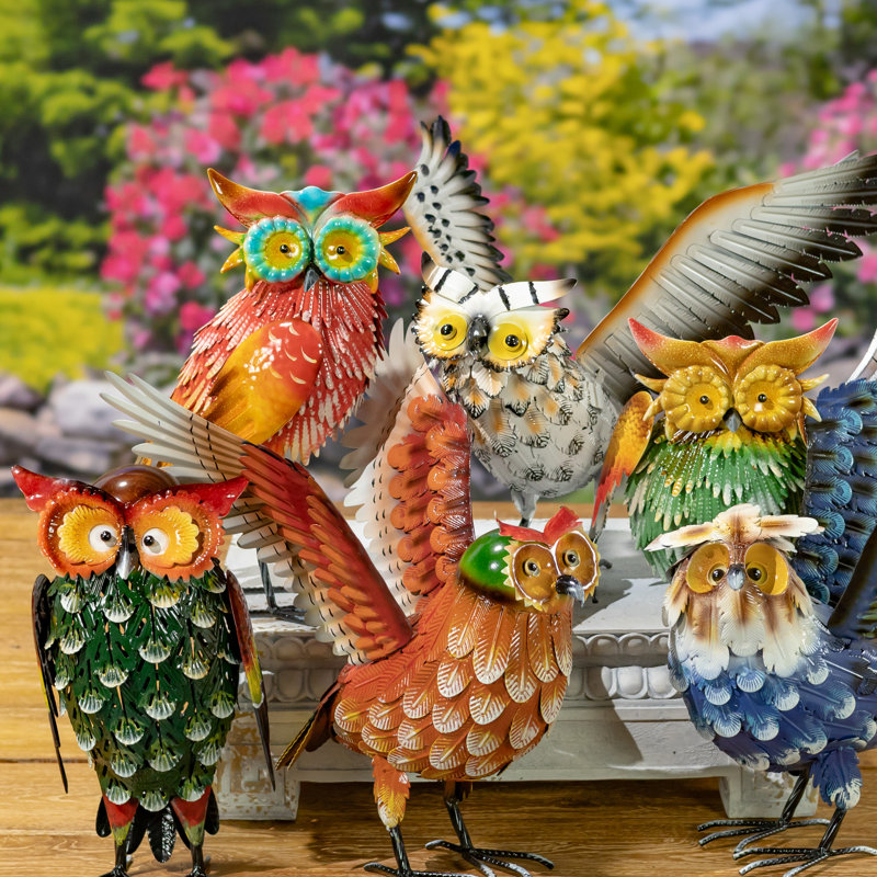 Figurines de hibou en métal peintes à la main (ensemble de 6)
