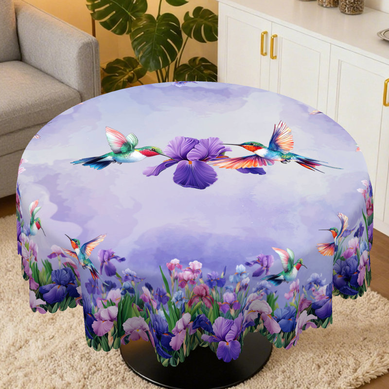 Nappe mauve à motif de colibris mauve et lavable, Rond 60 po