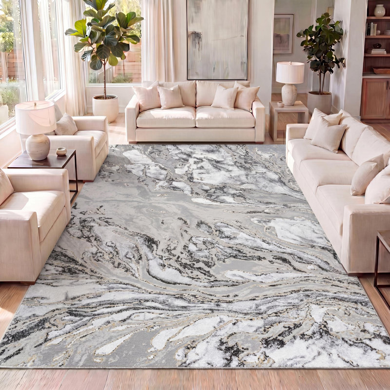 Tapis gris / noir Swirl, Rectangle 2 pi 9 po x 5 pi