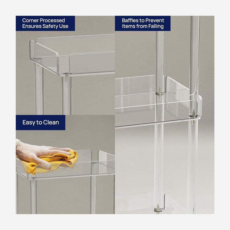 Clear Acrylic 3-Tier Rolling Serving Cart with Lockable Wheels
