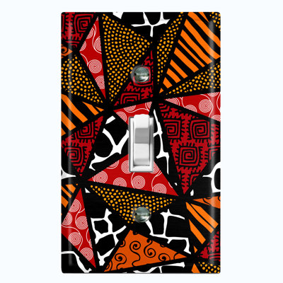 Couvercle de prise en métal pour interrupteur de lumière (motif safari tribal africain en verre coloré rouge / noir - bascule simple)