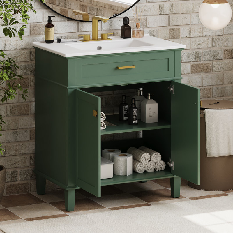 30" Single Bathroom Vanity With Ceramic Top, Black