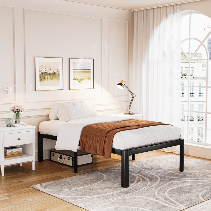 Jalyna Heavy Duty 14'' Metal Bed Frame with Round Corners, Box Spring Not Required, Noise Free, Twin