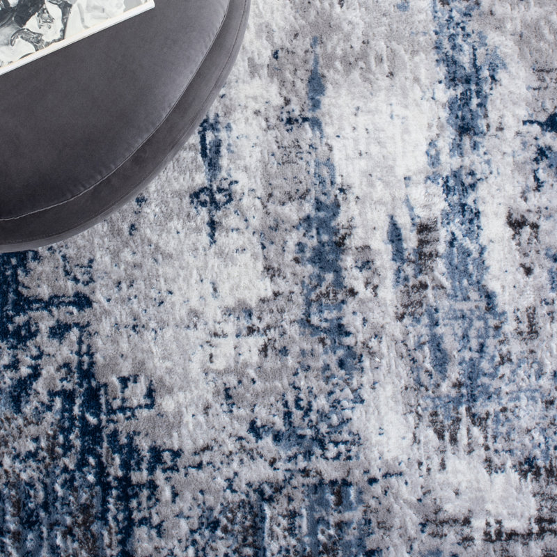 Minyard Abstract Gray/Blue Area Rug, Runner 2'2" x 6'