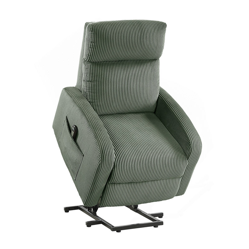 Contemporary Power Lift Chair Recliner 1Pc Green Plush Corduroy Upholstery Comfort Side Pocket Plywood Living Room Furniture