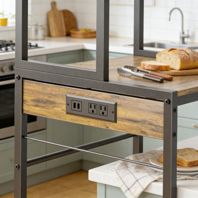 Mini armoire de réfrigérateur avec tablettes de rangement, support pour micro-ondes avec 2 prises de courant alternatif et 2 ports USB, armoire à café avec réfrigérateur pour la cuisine, le dortoir, le bureau et le salon
