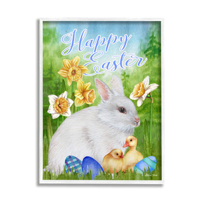 " Happy Easter Spring Bunny Rabbit Phrase Baby Chicks " by Sheri Hart