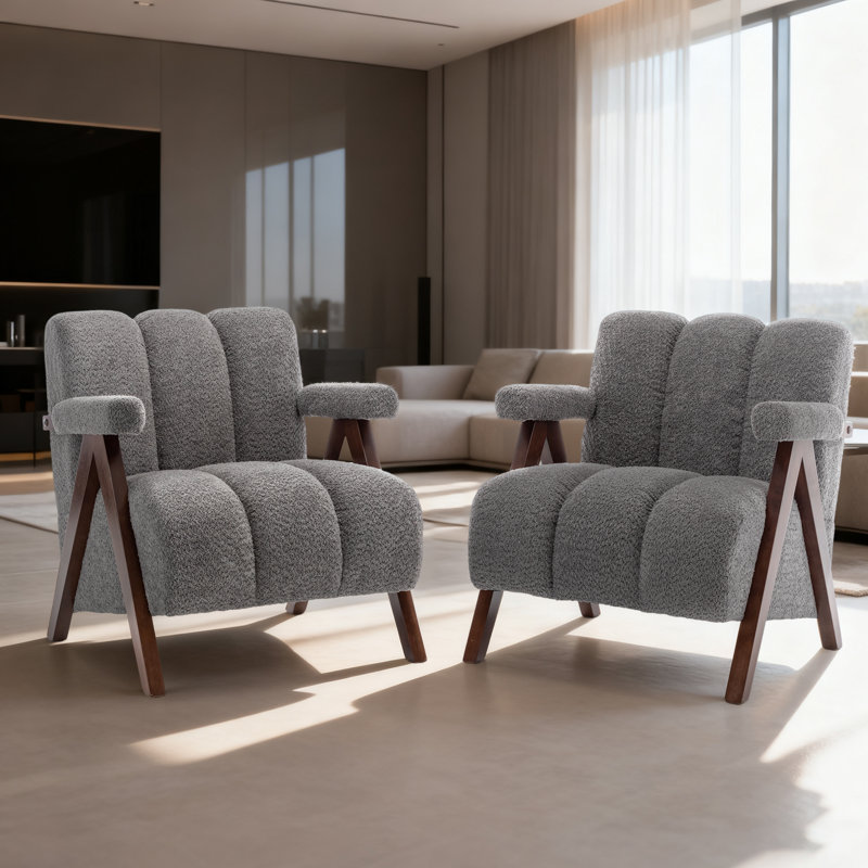 Fauteuil Dormon rembourré avec pieds en bois massif, Gris