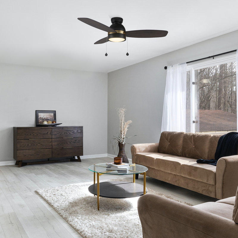 Ventilateur de plafond 48 po à 3 pales avec chaîne DEL et lumière DEL, garniture dorée, Noir