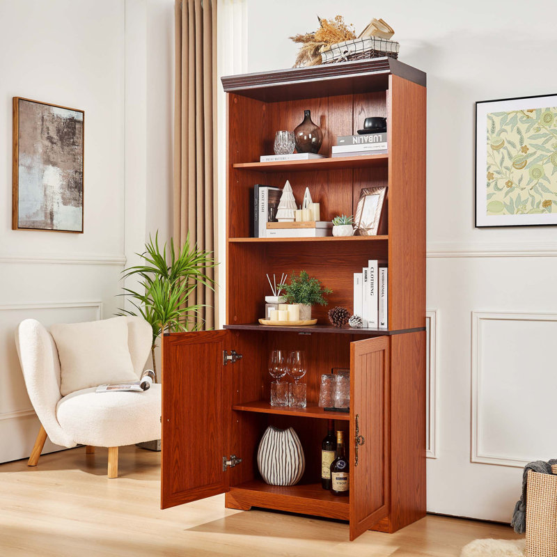 Vitrine à 5 niveaux avec tablettes réglables et portes de grange, Dark Oak