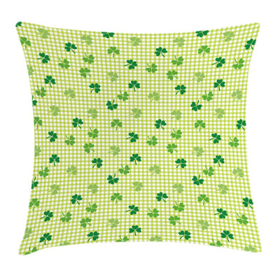 Irish Checkered Retro Shamrocks Square Pillow Cover
