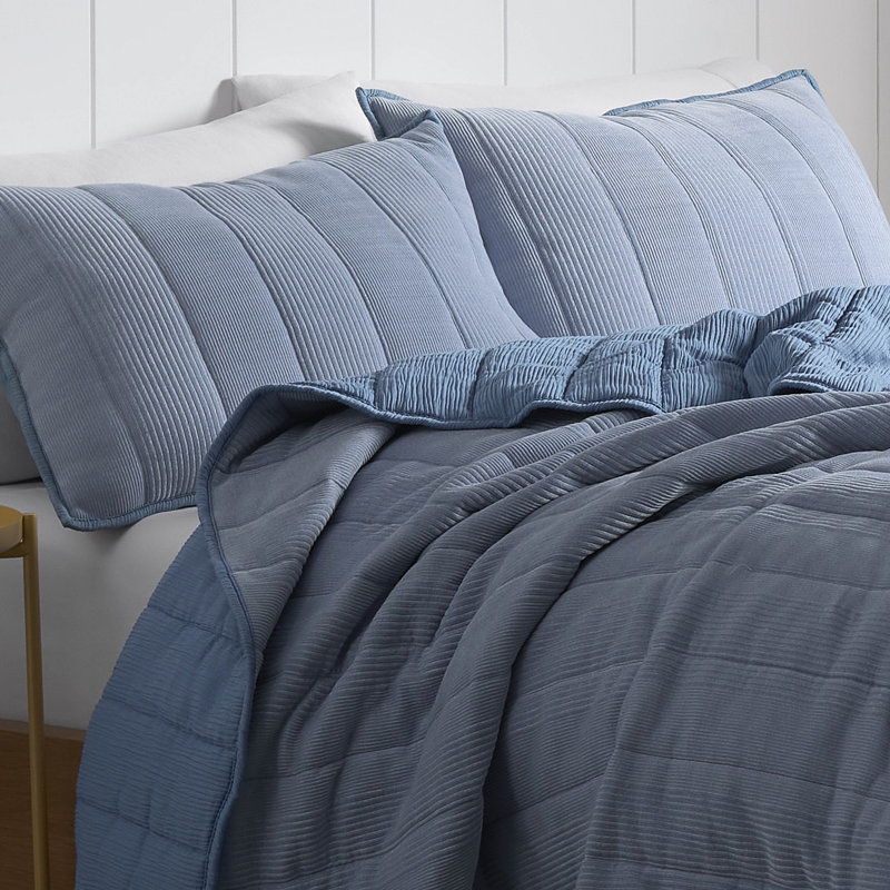 Martex Expression Teton Quilt Set, Blue, Queen Quilt + 2 Euro Shams