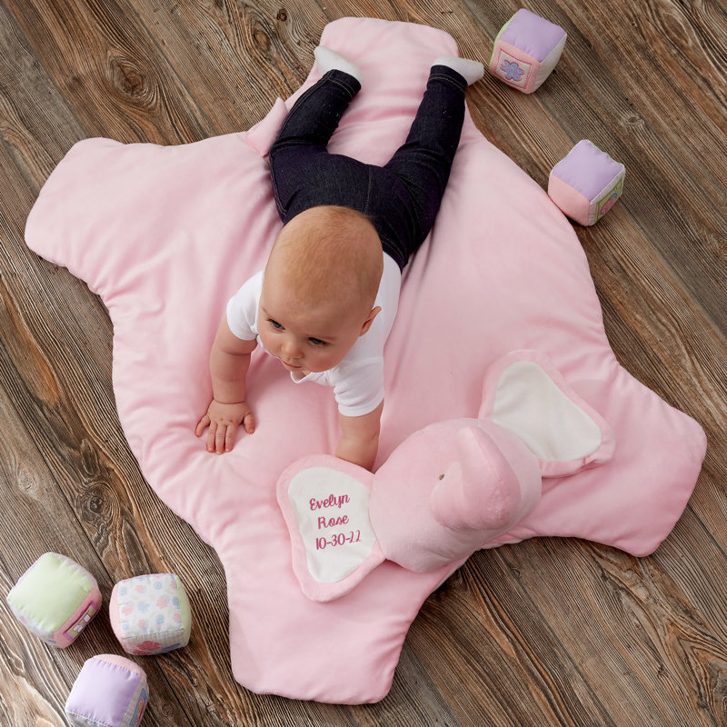 Tapis de jeu pliant rose brodé éléphant en peluche 33,5 po
