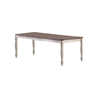 72.4" W DINING TABLE, ANTIQUE WHITE + OAK