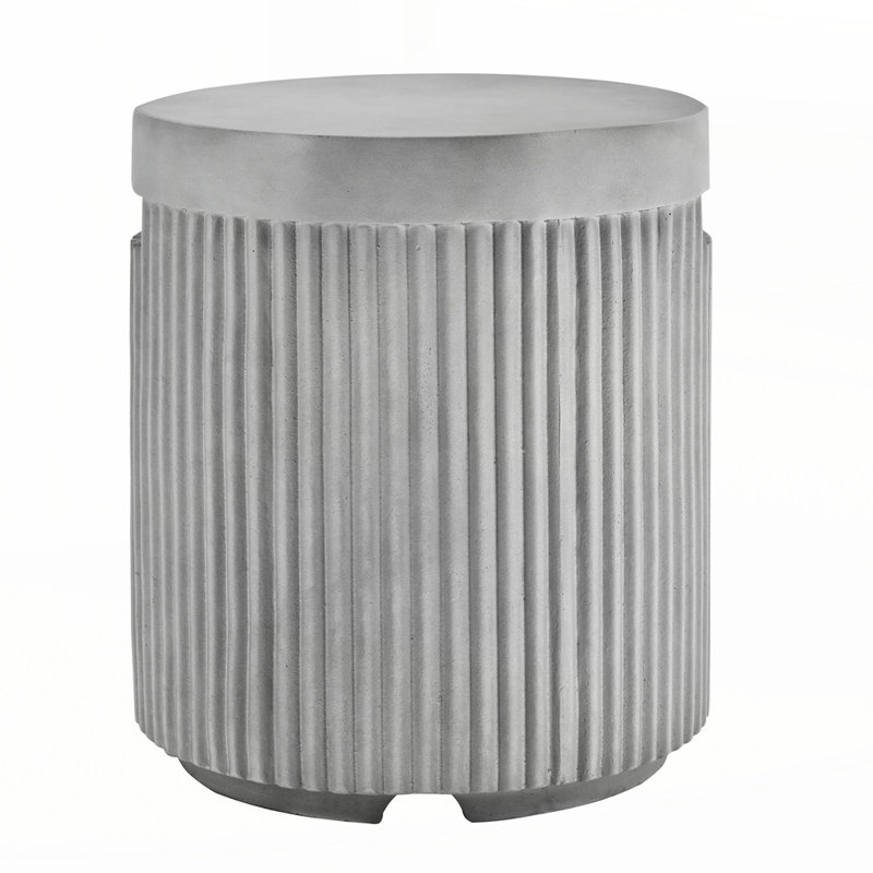 Outdoor Round Propane Tank Cover Table with Vertical Fluted Design, Grey