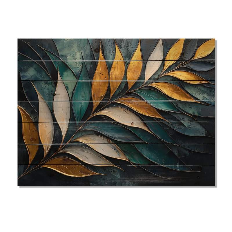 Emerald Stone Palms Leaves - palmiers et palmiers, art mural en bois - sur bois de pin naturel, H 10 po x l 20 po x P 0,78 po