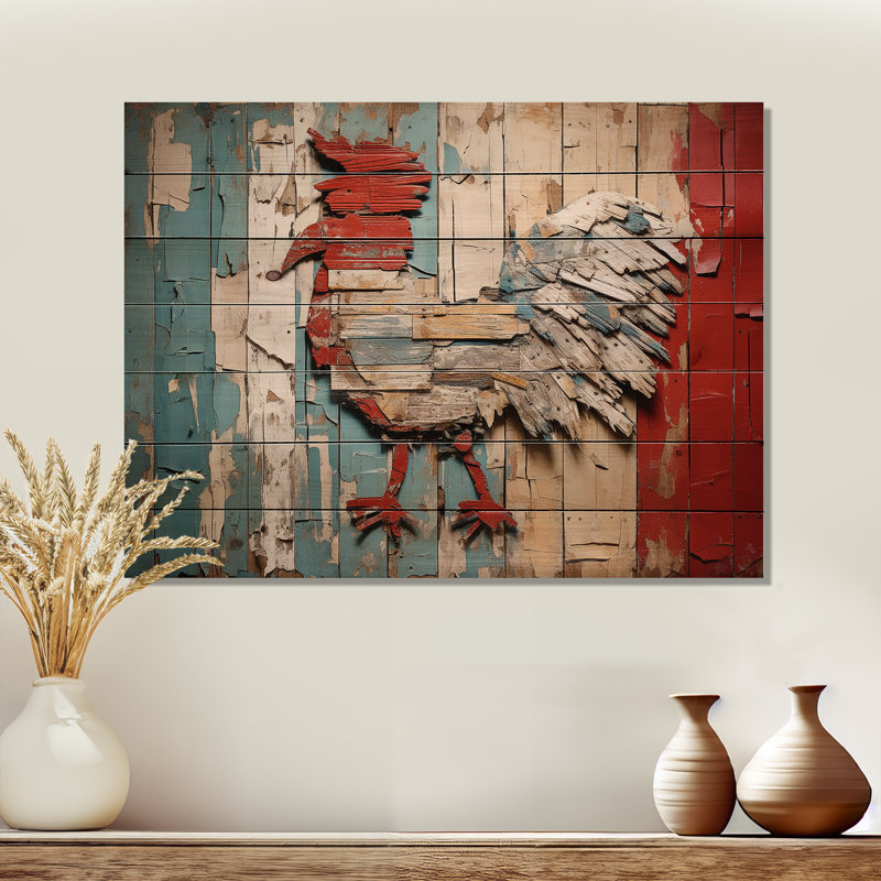 Rustic Rooster Wooden Peck I - Animal de poulet sur bois, H 10 po x l 20 po