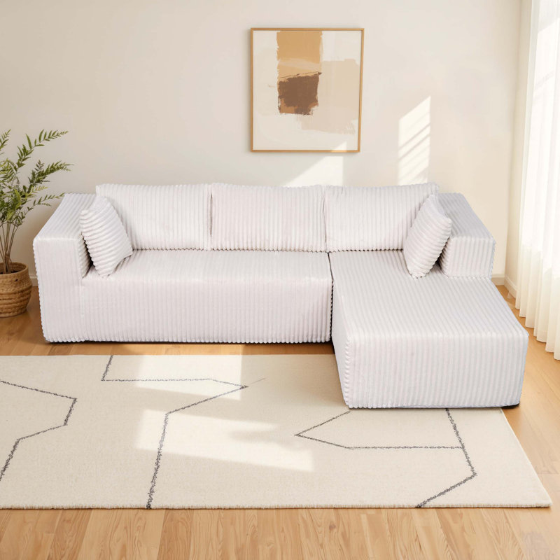 Canapé modulaire en L de 105 po à compression en L, revêtement moelleux, structure entièrement en mousse, emballé sous vide, peu encombrant pour le salon, la chambre à coucher, l’appartement