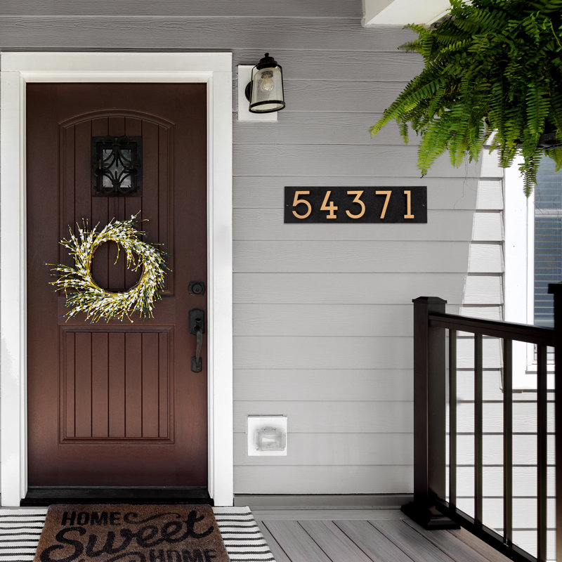 Floating 5-Number Horizontal Sign, Black /w/ Black / Gold Modern Font Numbers, Yes