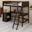 Lit mezzanine avec bureau intégré et tablettes de rangement-128932954