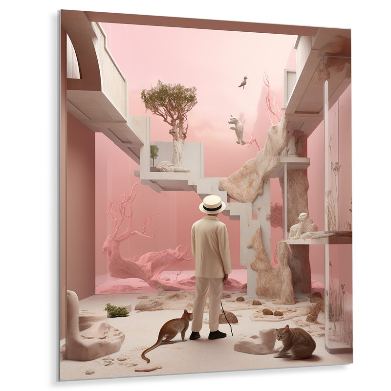 «Artist Portrait White Hat and Cats - Man», art mural, Métal métal, H 20 po x l 12 po x P 1 po
