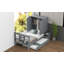  Lit plateforme simple avec tête de lit, pied de lit, tablettes coulissantes et lit gigogne, gris-1936503239