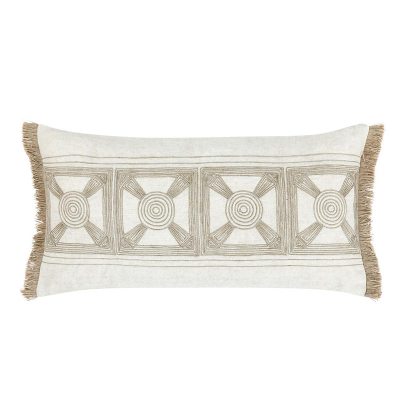 Baia 26" Beige and Cream Embroidered Linen Pillow